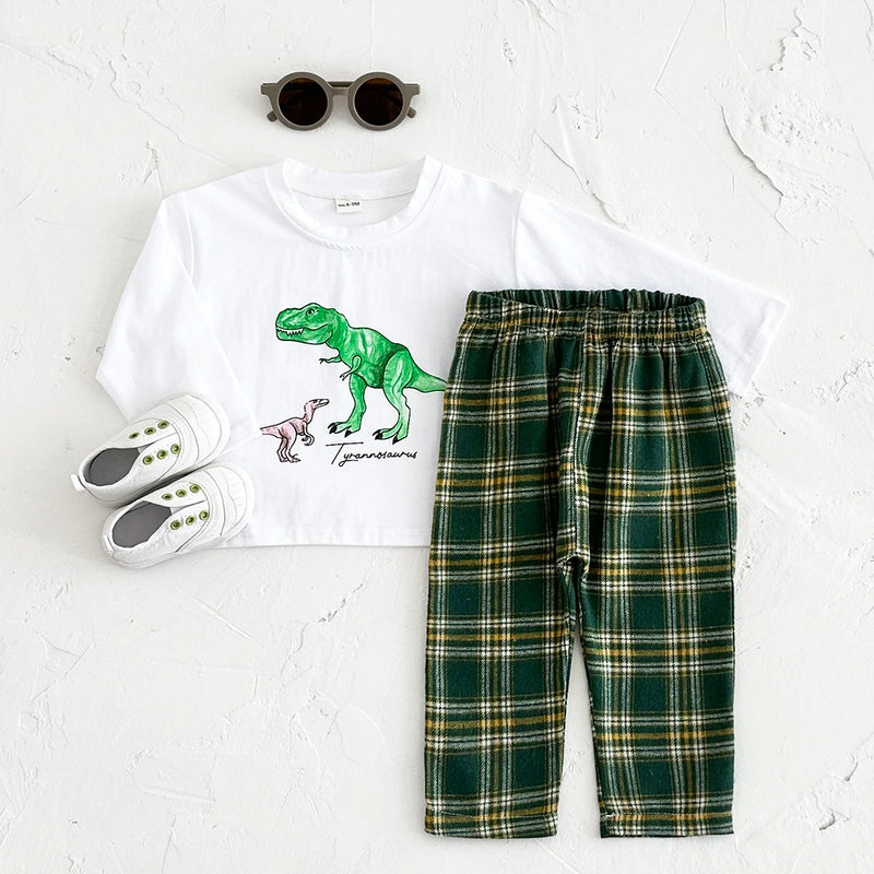 Cartoon Dinosaur Sweatshirt and Pants - Tracksuit Set for Kids