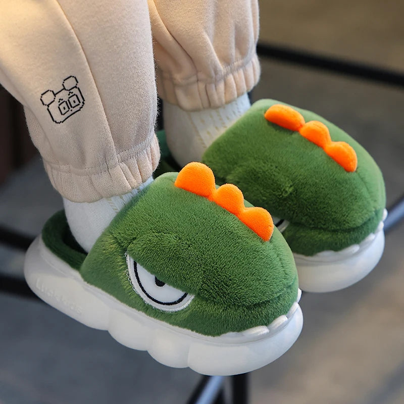 Warm Fluffy Dinosaur Winter Slippers