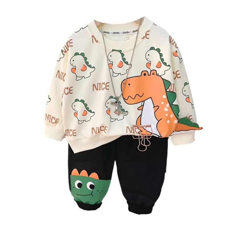 Dinosaur Style Sweatshirt and Pants - Tracksuit Set for Kids | 2-Piece Outfit