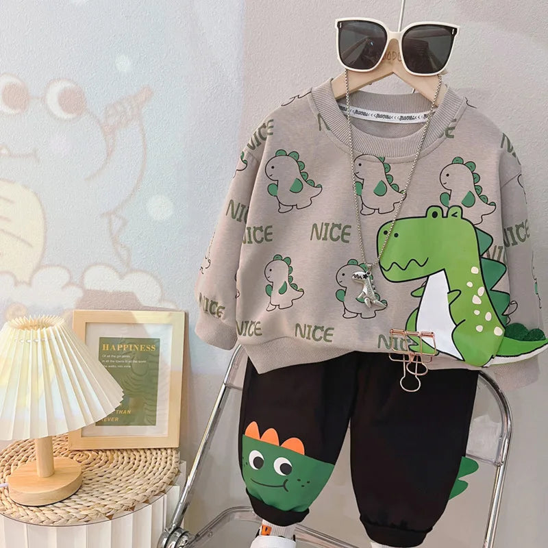 Dinosaur Style Sweatshirt and Pants - Tracksuit Set for Kids | 2-Piece Outfit