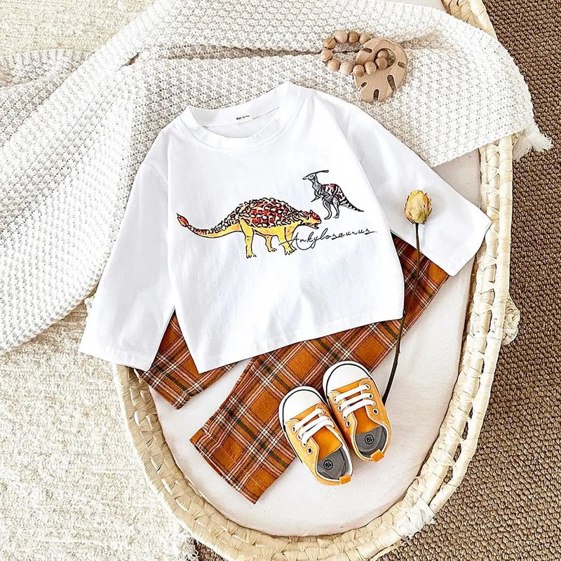 Cartoon Dinosaur Sweatshirt and Pants - Tracksuit Set for Kids