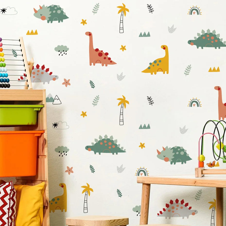 Colorful Cartoon Dinosaurs Wallpaper Sticker