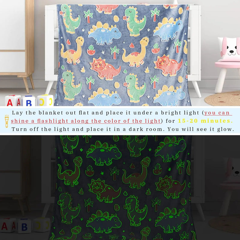 Dinosaur Blanket - Glow in the Dark Blanket for Kids