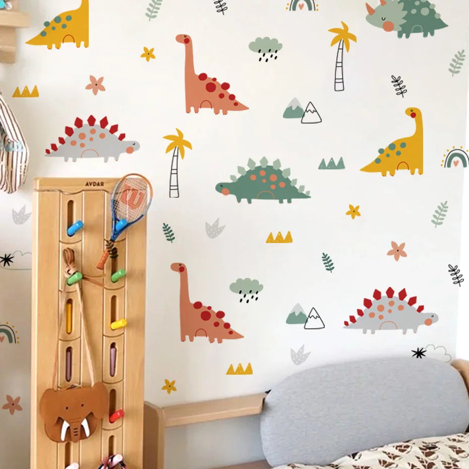 Colorful Cartoon Dinosaurs Wallpaper Sticker