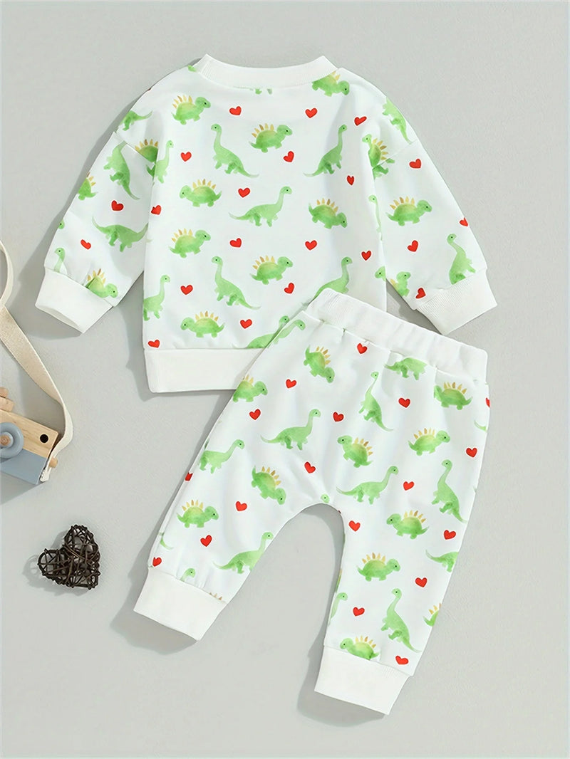 Two Piece Dinosaur and Love Hearts Set