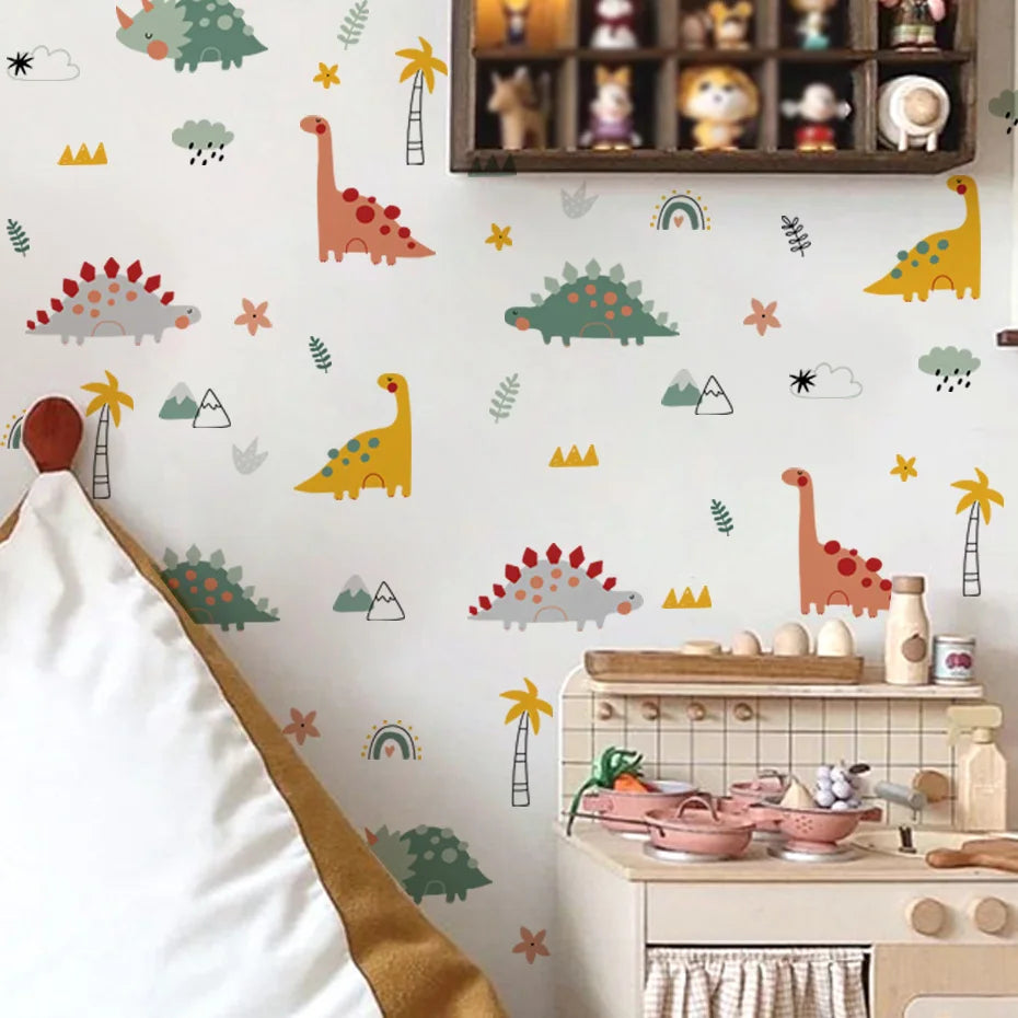 Colorful Cartoon Dinosaurs Wallpaper Sticker