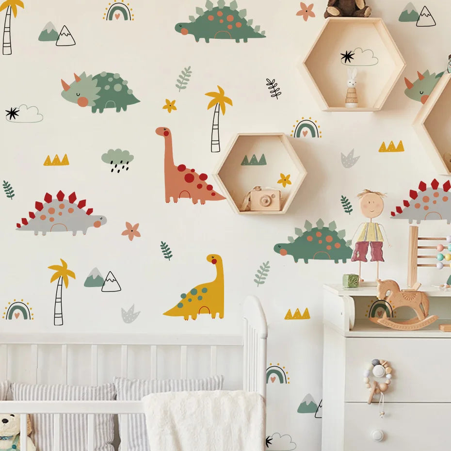 Colorful Cartoon Dinosaurs Wallpaper Sticker