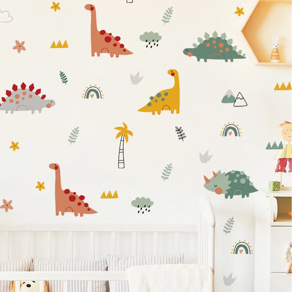 Colorful Cartoon Dinosaurs Wallpaper Sticker