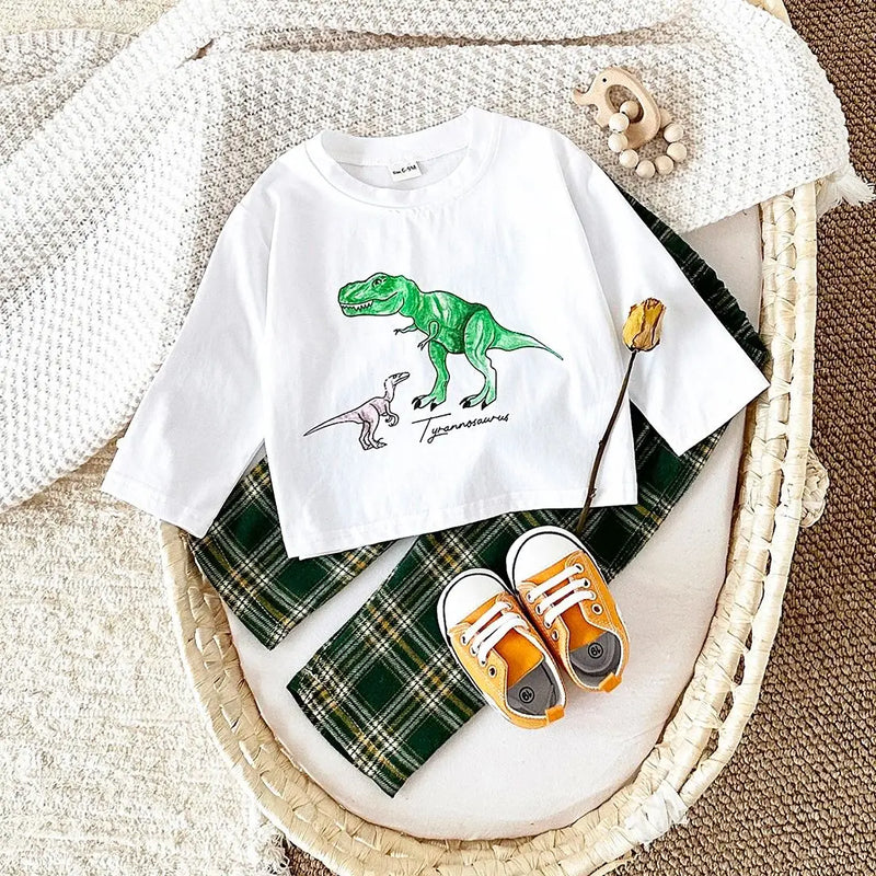 Cartoon Dinosaur Sweatshirt and Pants - Tracksuit Set for Kids