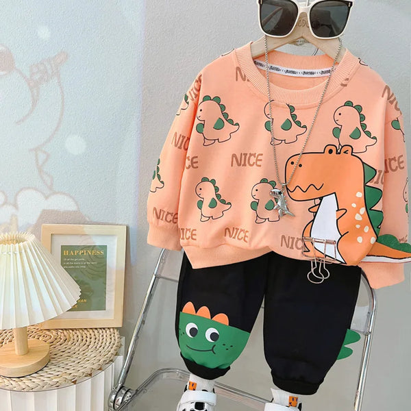 Dinosaur Style Sweatshirt and Pants - Tracksuit Set for Kids | 2-Piece Outfit