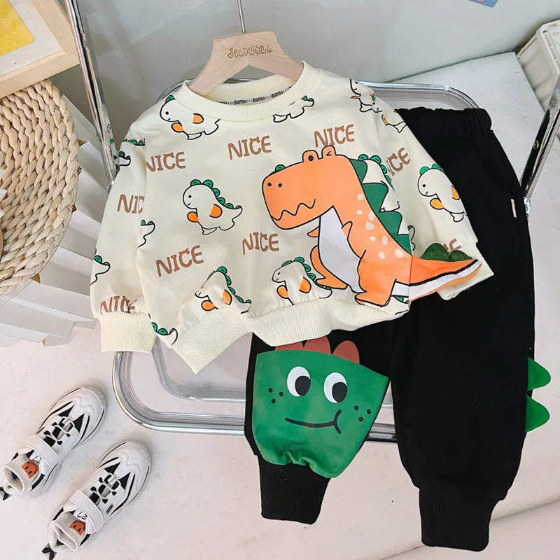 Dinosaur Style Sweatshirt and Pants - Tracksuit Set for Kids | 2-Piece Outfit