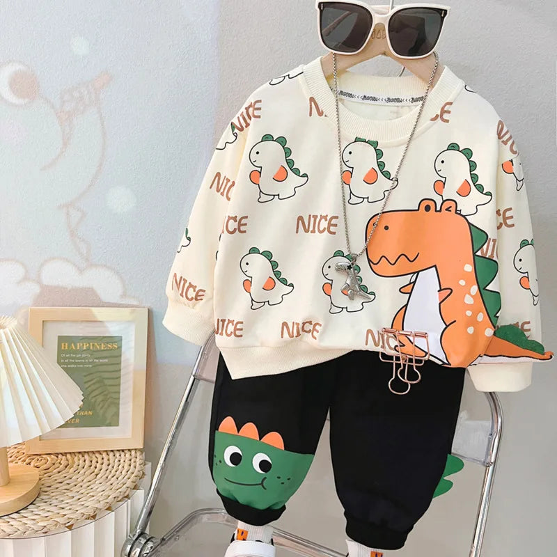 Dinosaur Style Sweatshirt and Pants - Tracksuit Set for Kids | 2-Piece Outfit