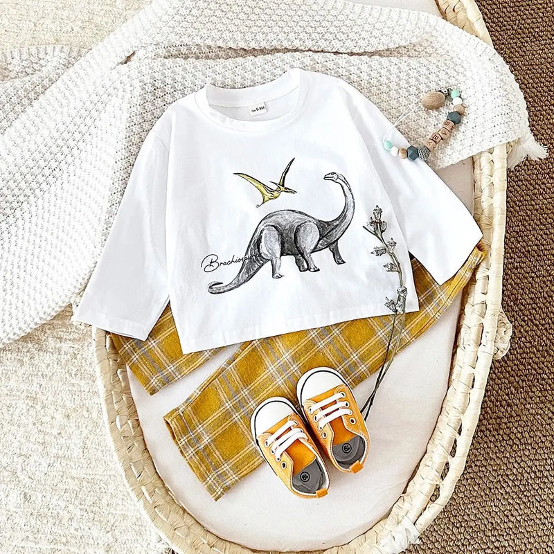 Cartoon Dinosaur Sweatshirt and Pants - Tracksuit Set for Kids